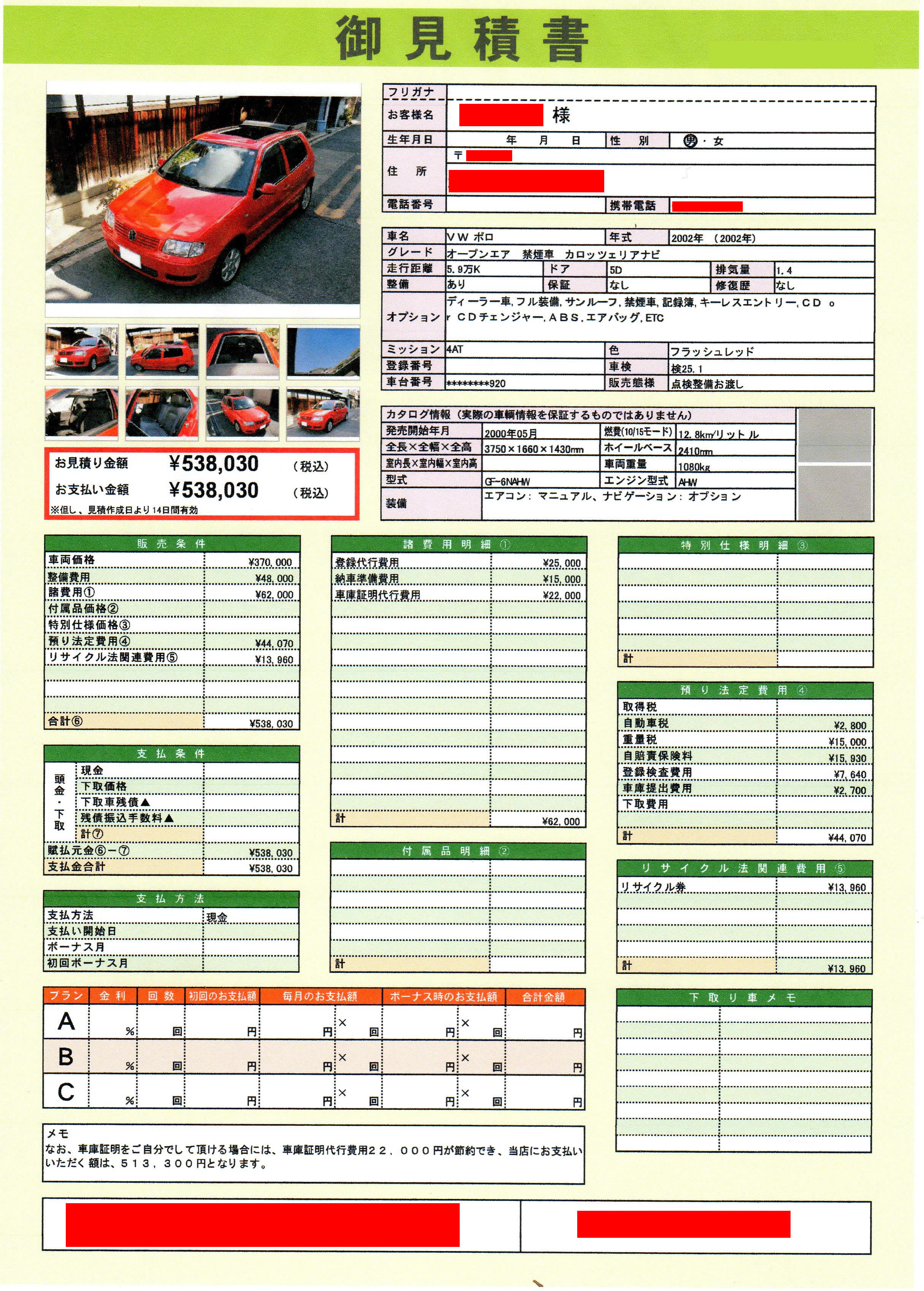 車体価格と諸費用